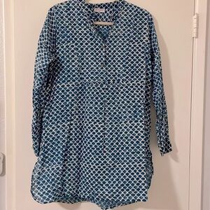 Pacific & Rose L/XL blue and white printed cotton tunic